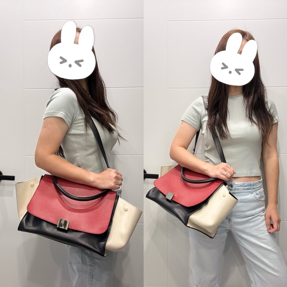 Authentic Celine tricolours Calfskin leather medium Trapeze handbag - Picture 2 of 16